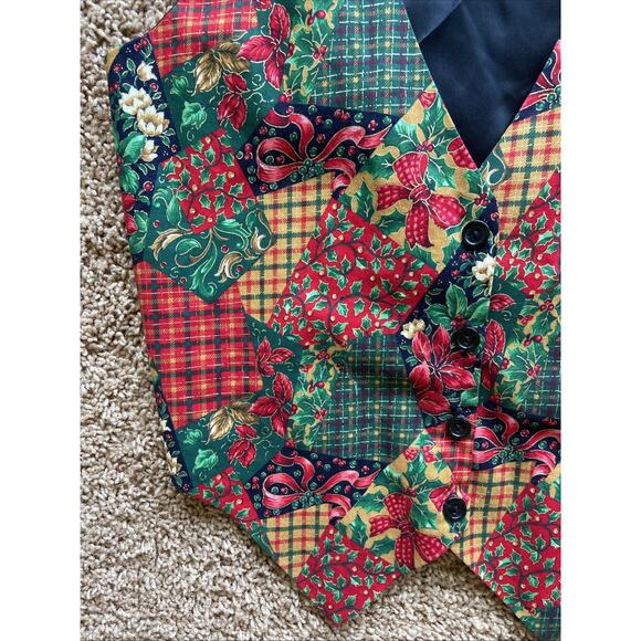 Vintage VTG Sostanza Christmas Holiday Holly Floral Plaid Vest Small/Medium - Picture 3 of 11